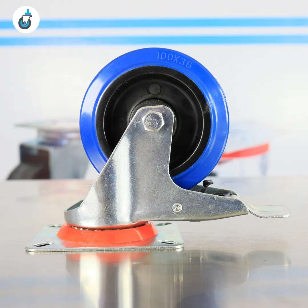 Side profile of the 4 inch swivel castor wheel with brake.